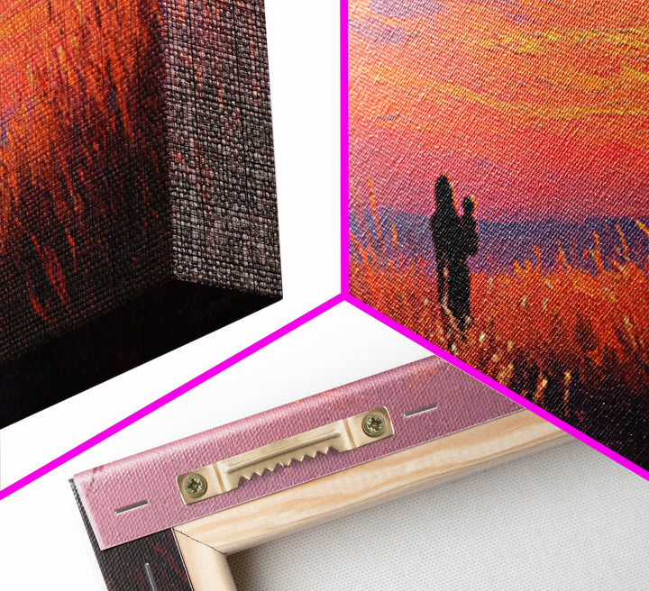 Mother And Child Sunset Grasslands Canvas Print, Romantic Landscape Wall Art, Warm Coastal Decor, Nursery, New Home Gift For Her