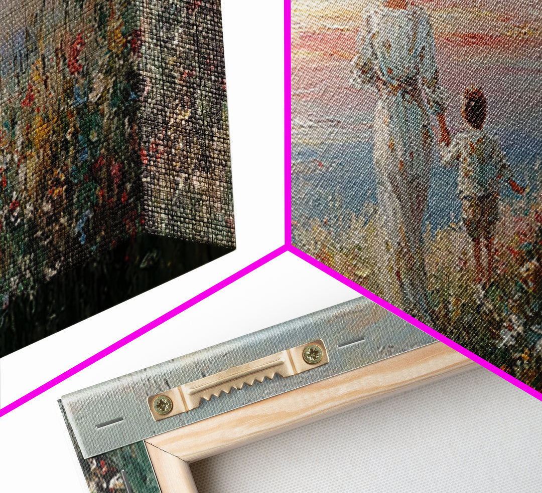 Mother And Child Ocean Meadow Wall Art, Impressionist Wildflower Seascape, Coastal Nursery Decor, Framed Canvas Print, Gift For Her