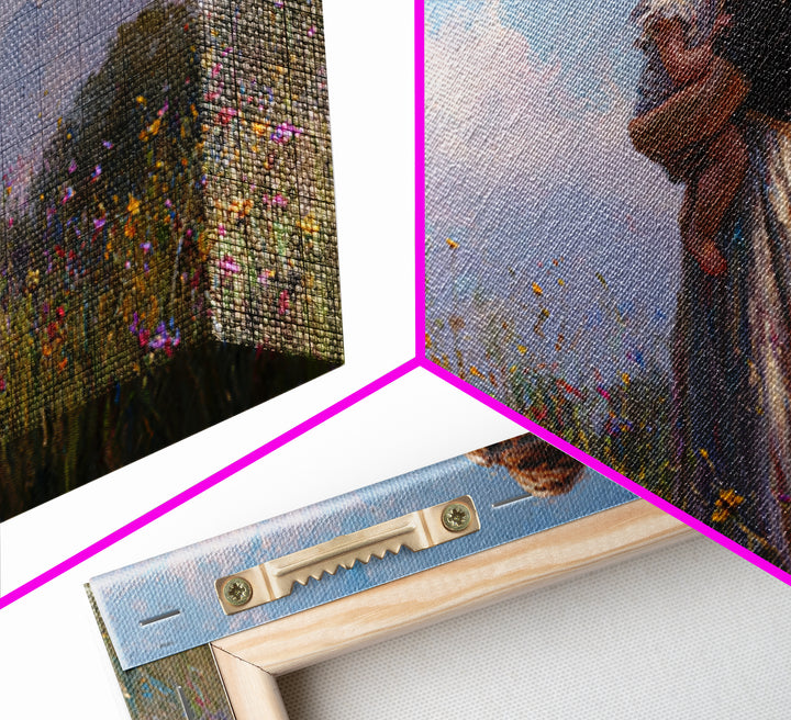 Mother Holding Baby In Wildflower Meadow Wall Art, Impressionist Canvas Print, Nursery Decor, Gift For Mom, Bedroom Decor