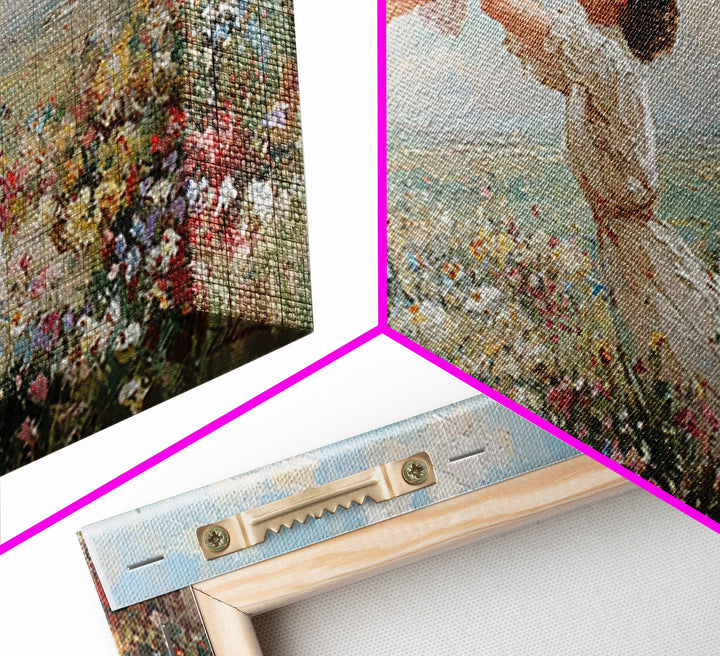 Mother Lifting Baby By Coastal Wildflower Meadow Wall Art, Impressionist Framed Canvas Print, Beach House Decor, Gift For Mom