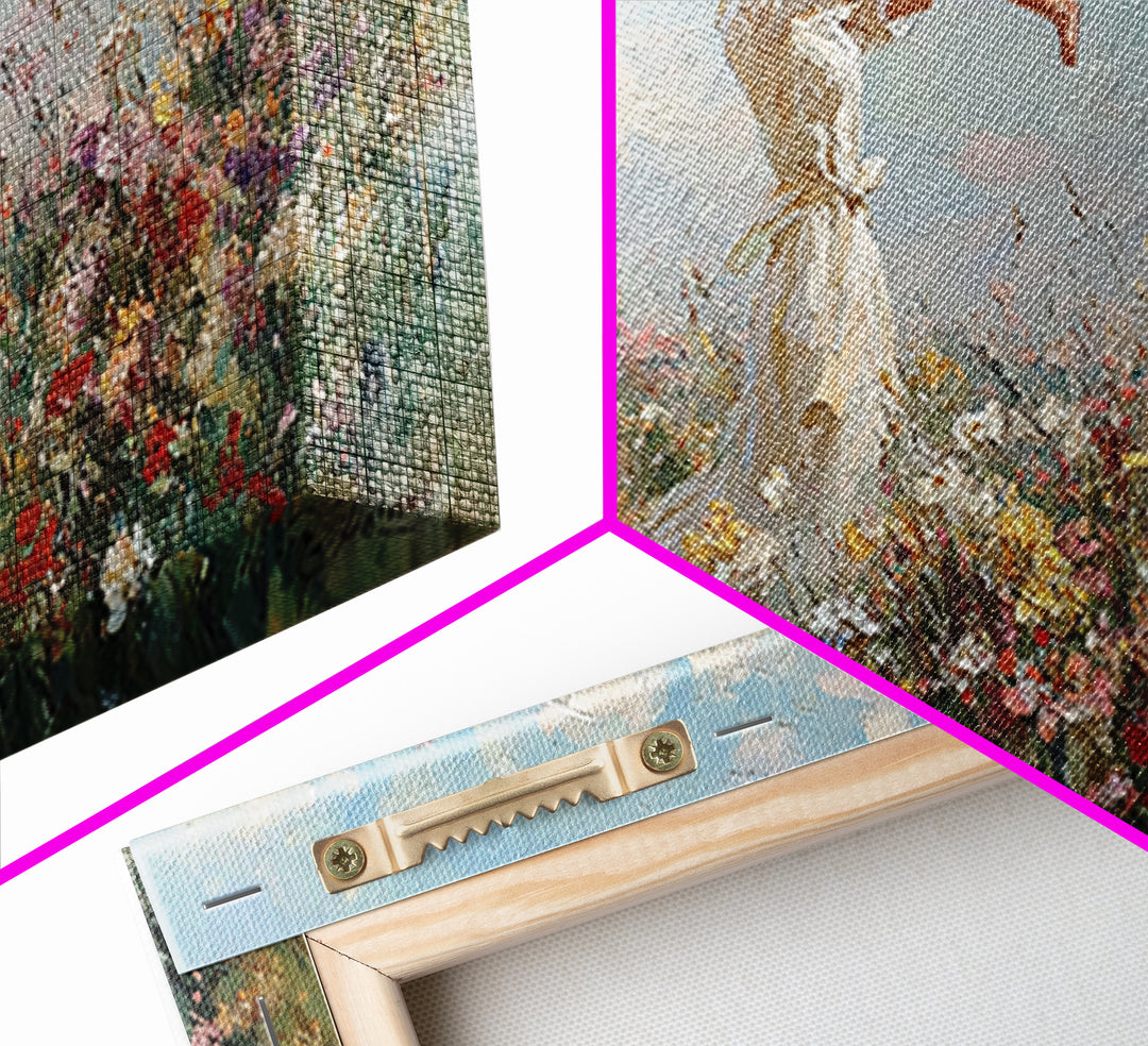 Mother Lifting Baby In Wildflower Meadow Wall Art, Impressionist Canvas Print, Floral Nursery Decor, Gift For Mom, Home Decor