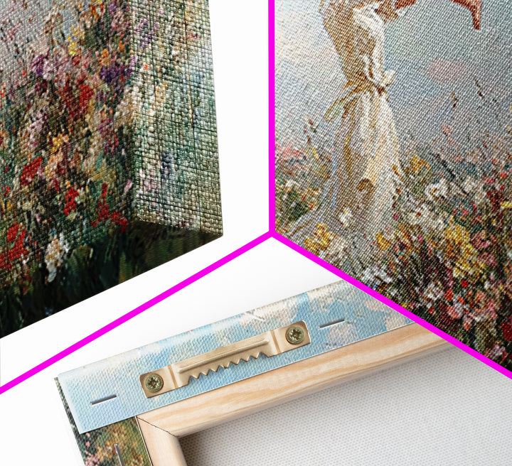 Mother Lifting Baby In Wildflower Meadow Wall Art, Impressionist Canvas Print, Floral Nursery Decor, Gift For Mom, Home Decor