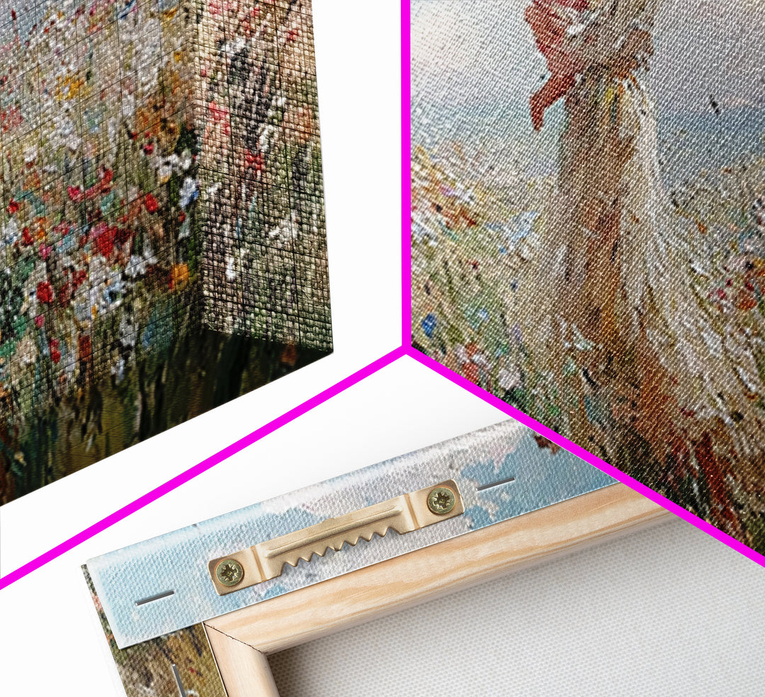 Mother And Baby In Soft Coastal Wildflower Field Canvas Print, Serene Floral Wall Art, Gift For Her, Bedroom Decor, Large Wall Art