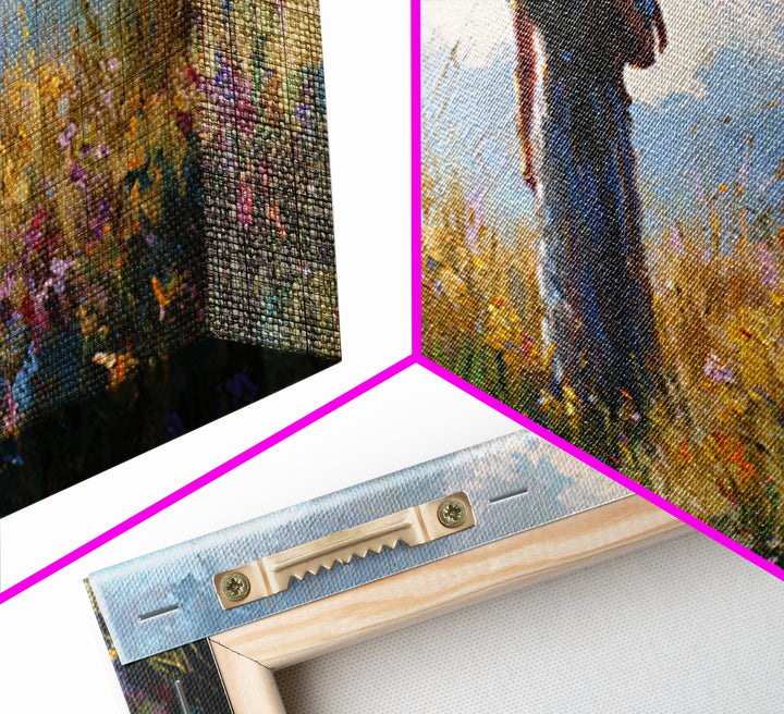 Mother And Baby In Windswept Summer Wildflower Field Canvas Print, Floral Wall Art, Gift For Her, Calming Bedroom Decor, Nursery Wall Art