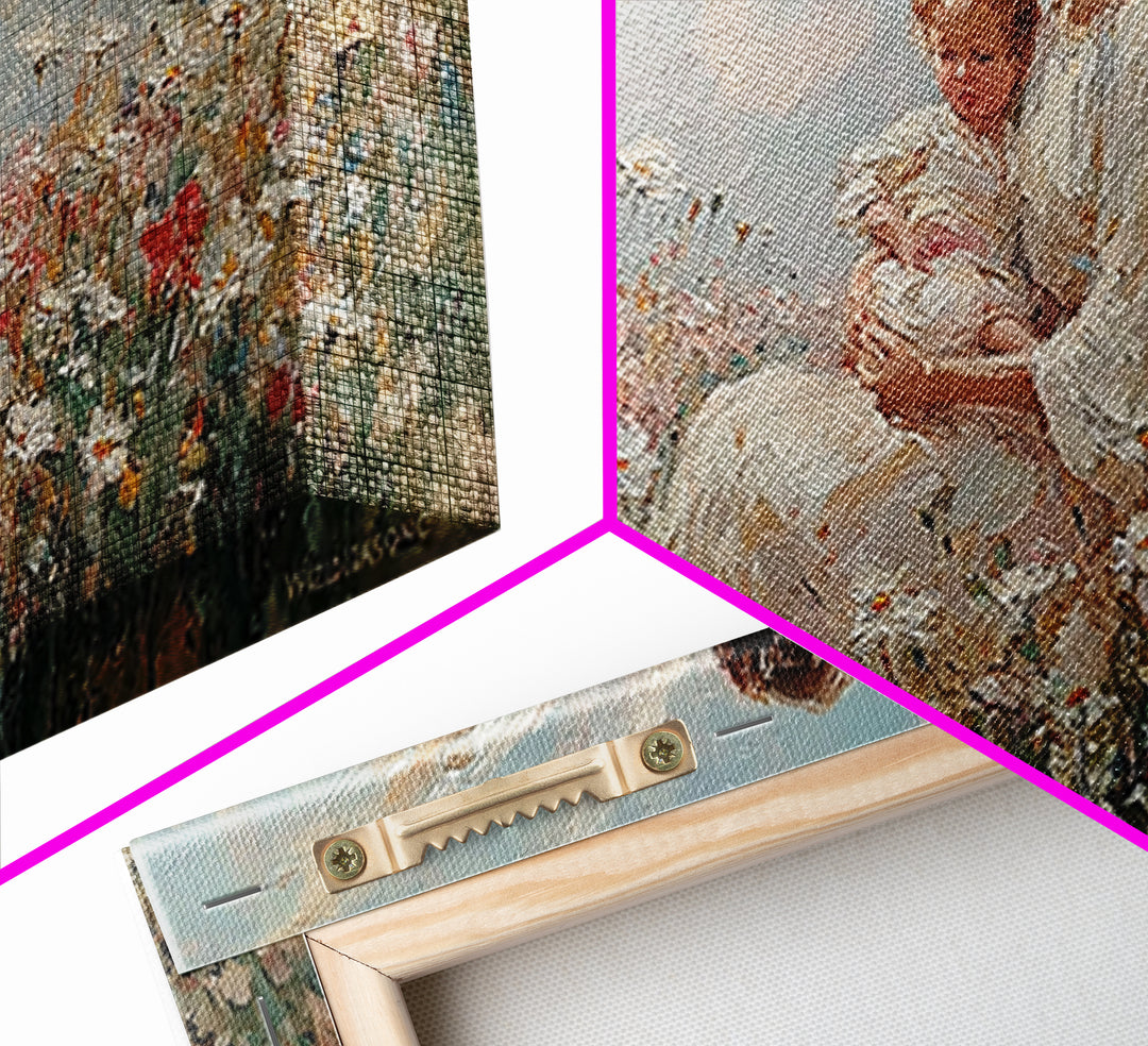 Guardian Angel With Baby Canvas Print, White Wildflower Meadow Painting, Christian Nursery Wall Art, Spiritual Gift For Mom