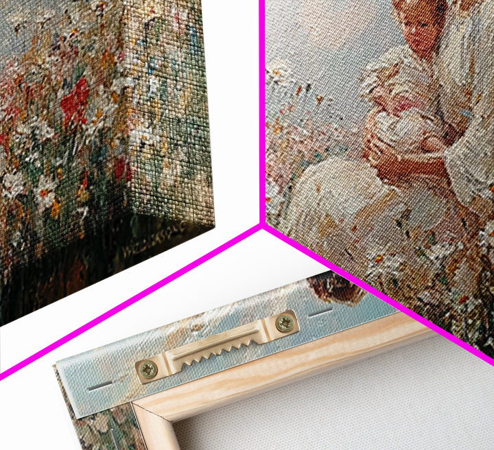 Guardian Angel With Baby Canvas Print, White Wildflower Meadow Painting, Christian Nursery Wall Art, Spiritual Gift For Mom