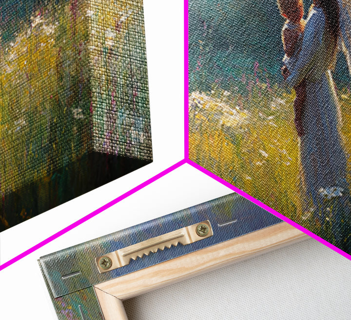 Angel Mother Holding Baby Wall Art, Luminous Meadow Oil Painting, Christian Nursery Decor, Spiritual Wall Decor, Gift For Her