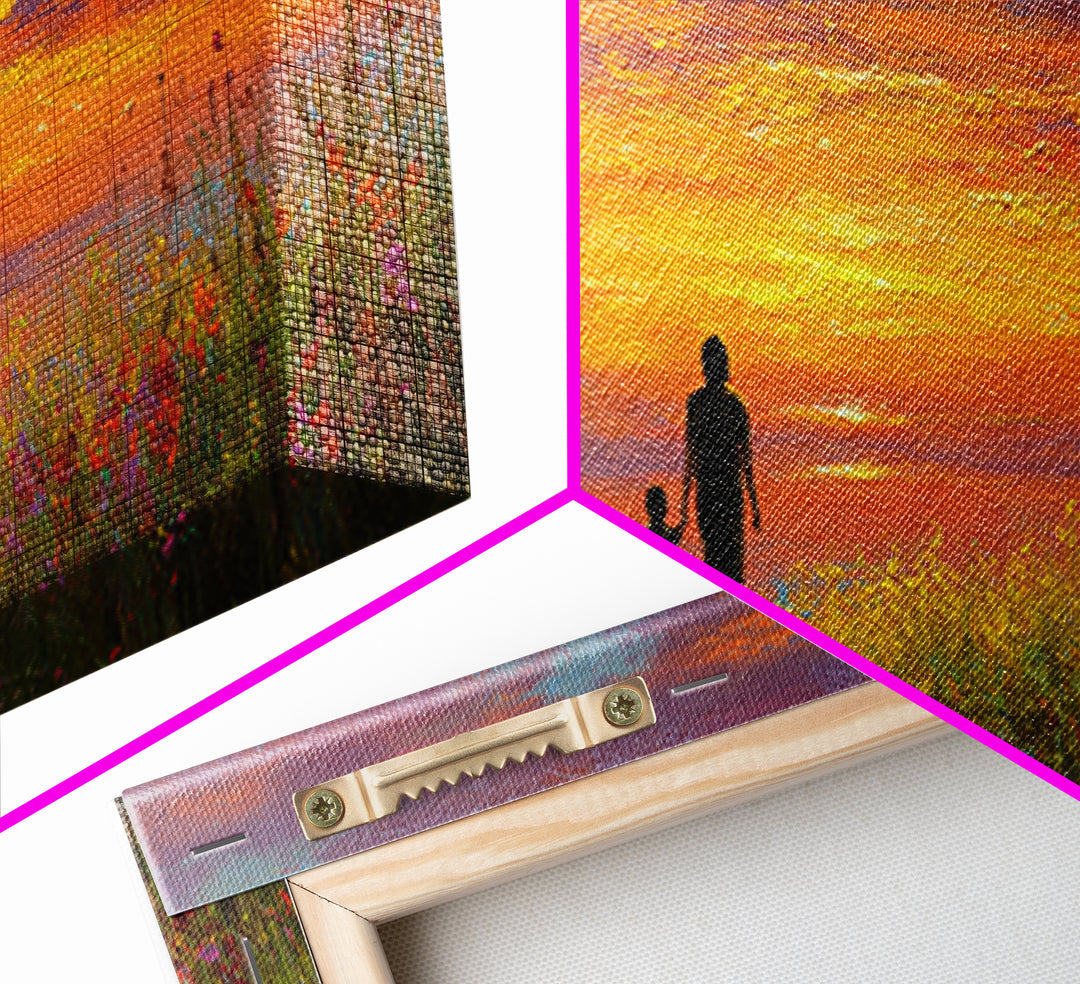 Parent And Child Sunset Path Canvas Print, Colorful Landscape Wall Art, Family Gift, Living Room Decor, Housewarming Gift