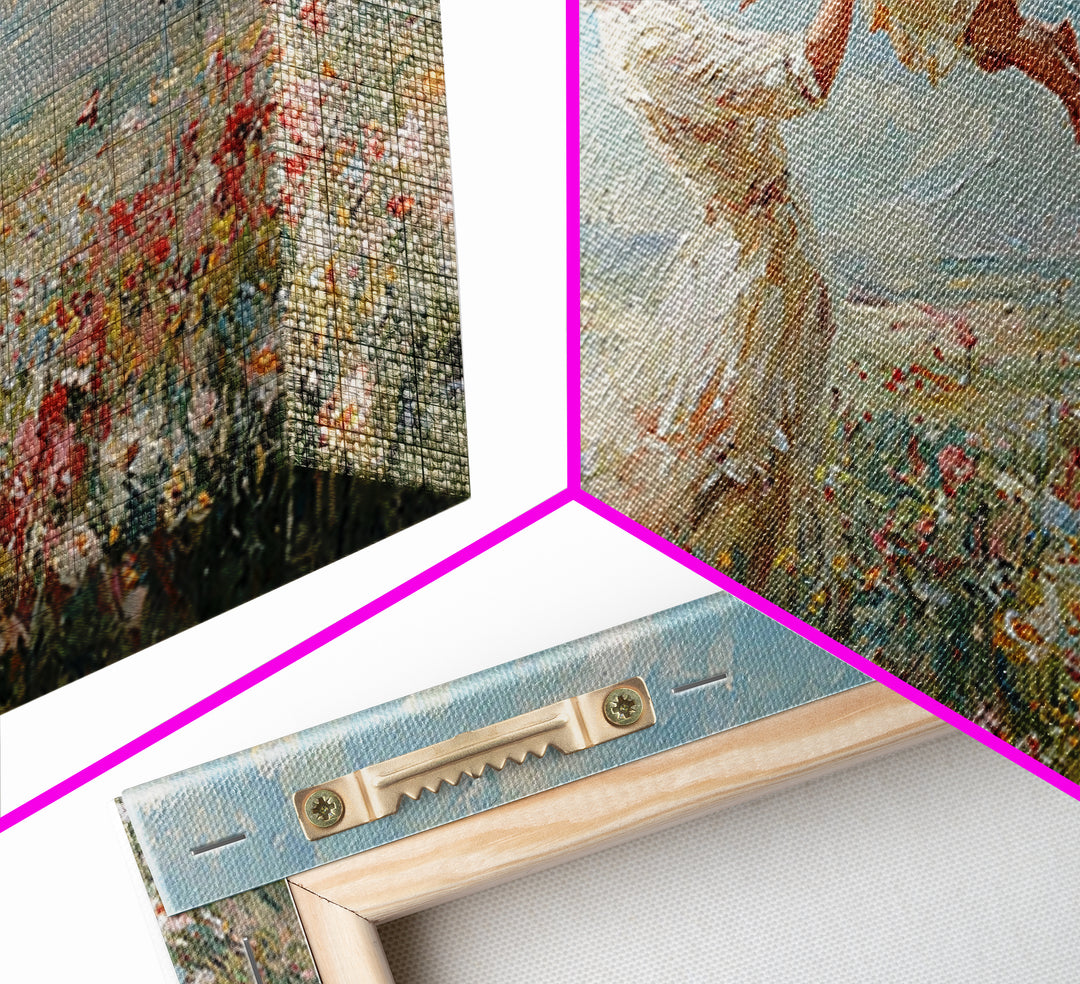 Mother Lifting Baby In Breezy Flower Field Canvas Print, Impressionist Wall Art For Nursery, Bedroom Decor, And Gift For Her