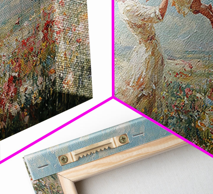 Mother Lifting Baby In Breezy Flower Field Canvas Print, Impressionist Wall Art For Nursery, Bedroom Decor, And Gift For Her