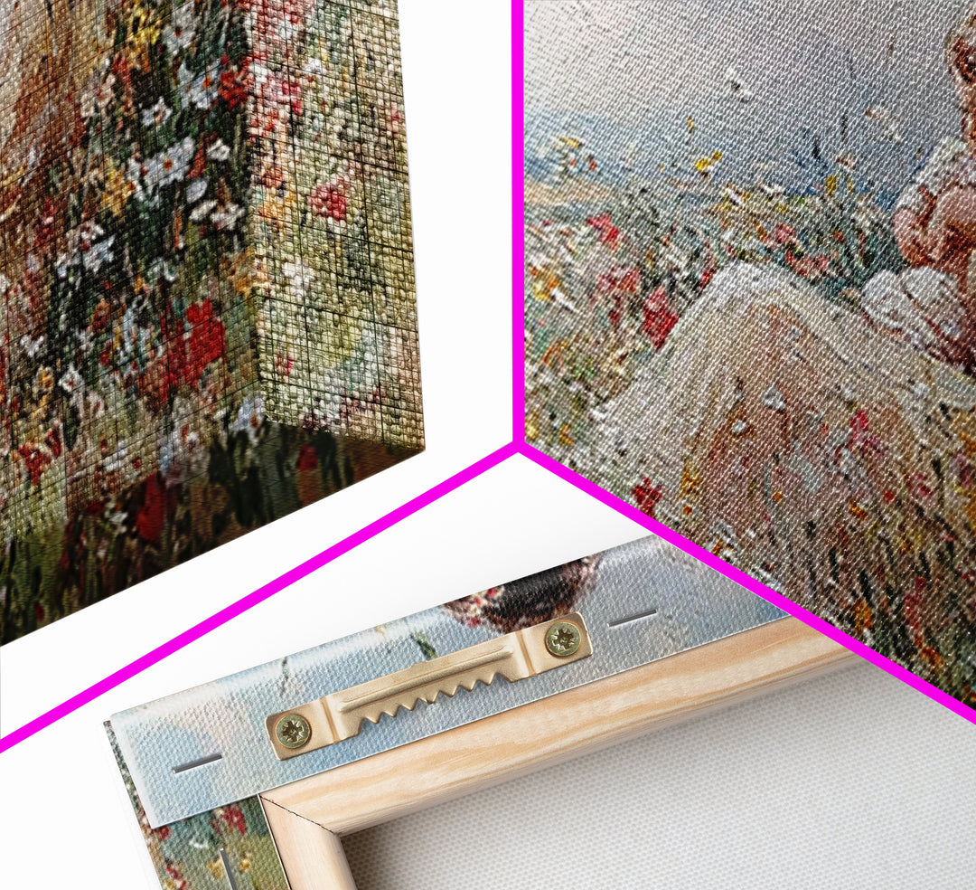 Seated Mother Nursing Baby In Meadow Wildflowers Framed Canvas Print, Impressionist Wall Art For Nursery And Bedroom Decor