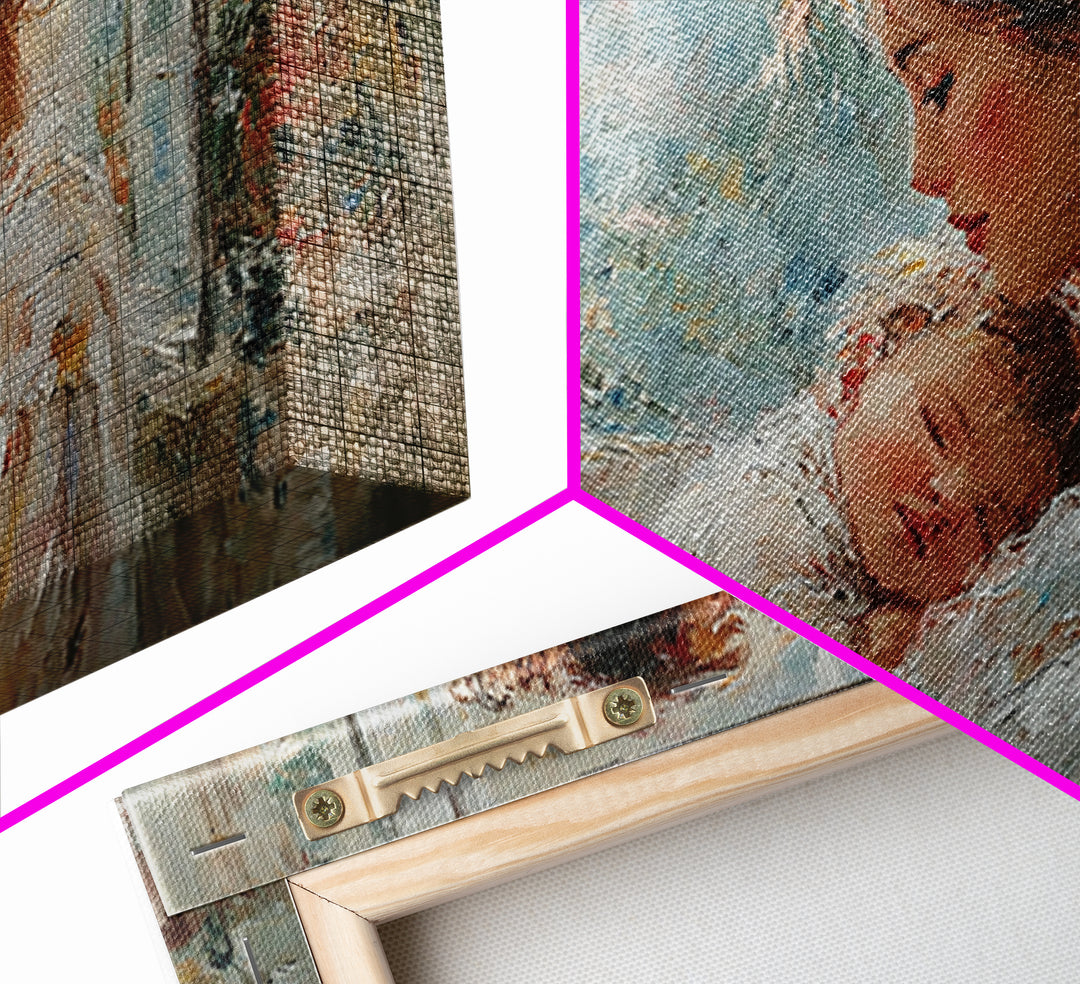 Tender Mother And Baby By Rainy Window Canvas Print, Impressionist Nursery Wall Art, Floral Bedroom Decor, New Mom Gift, Home Decor