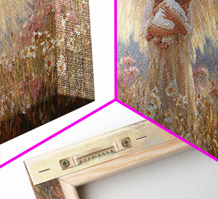 Radiant Angel Cradling Infant In Wildflower Field Canvas Print, Christian Wall Art, Spiritual Nursery Decor, Baby Shower Gift