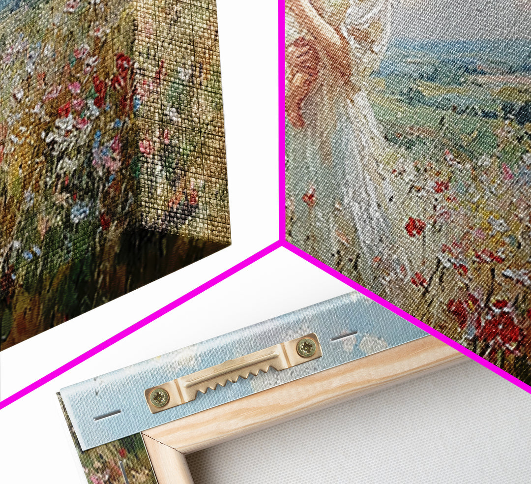 Mother And Toddler In Blooming Meadow Canvas Print, Impressionist Wall Art, Floral Nursery Decor, Living Room Wall Art Print