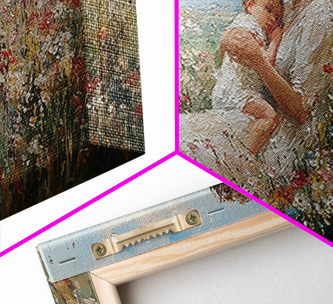 Seated Mother Holding Sleeping Child In Flower Field Canvas Print, Impressionist Wall Art, Nursery Decor, Housewarming Gift