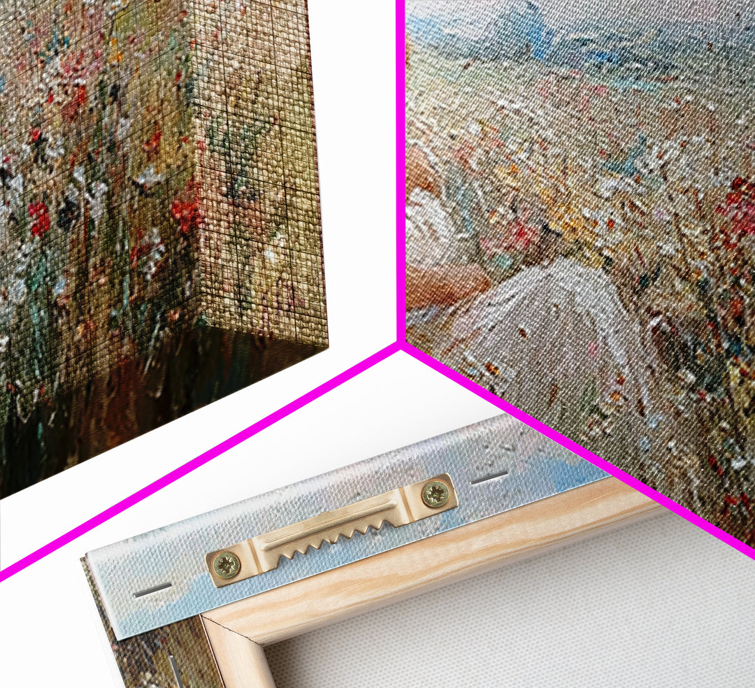 Mother And Baby Resting In Wildflower Meadow Framed Canvas Print, Impressionist Wall Art, Floral Nursery Decor, Gift For Her