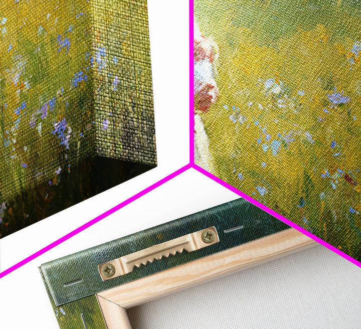Mother Holding Newborn In Sunny Wildflower Field Framed Canvas Print, Impressionist Wall Art, Nursery Decor, Gift For Mom