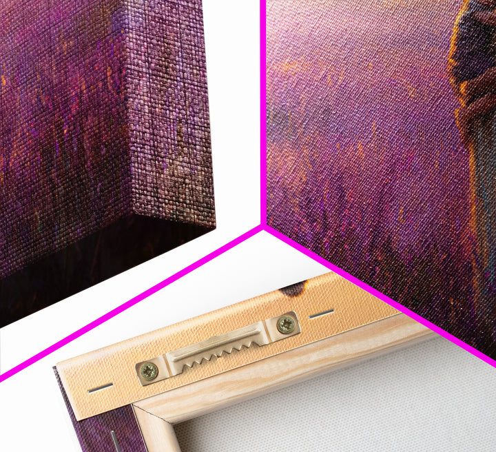 Mother And Child In Lavender Field At Sunset Canvas Print, Purple Landscape Wall Art, Romantic Bedroom Decor, Gift For Mom