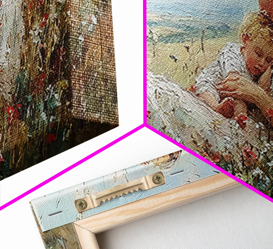 Nursing Mother And Baby In Summer Meadow Framed Canvas Print, Impressionist Floral Wall Art, Motherhood Gift, Nursery Decor