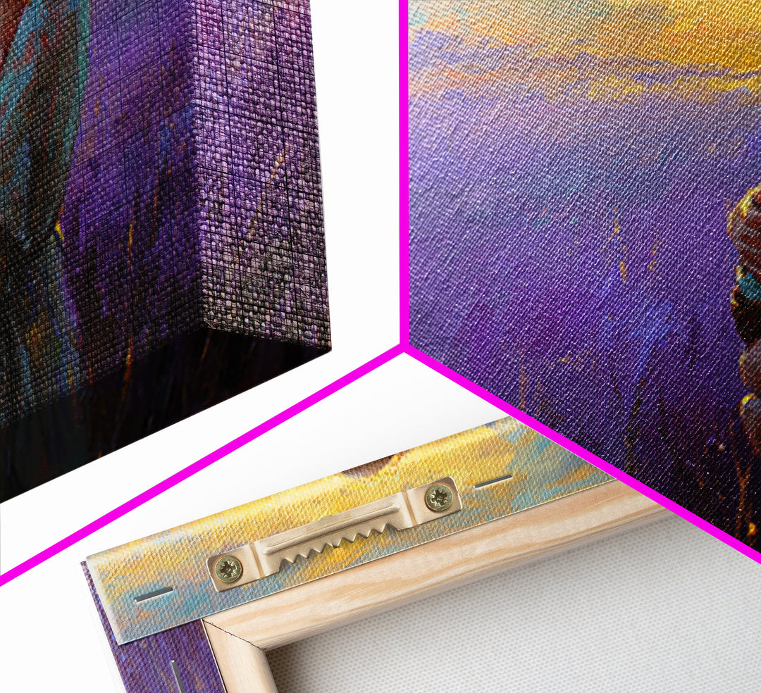 Mother Holding Baby In Lavender Sunset Canvas Print, Purple Field Wall Art, Motherhood Gift, Calming Nursery Bedroom Decor