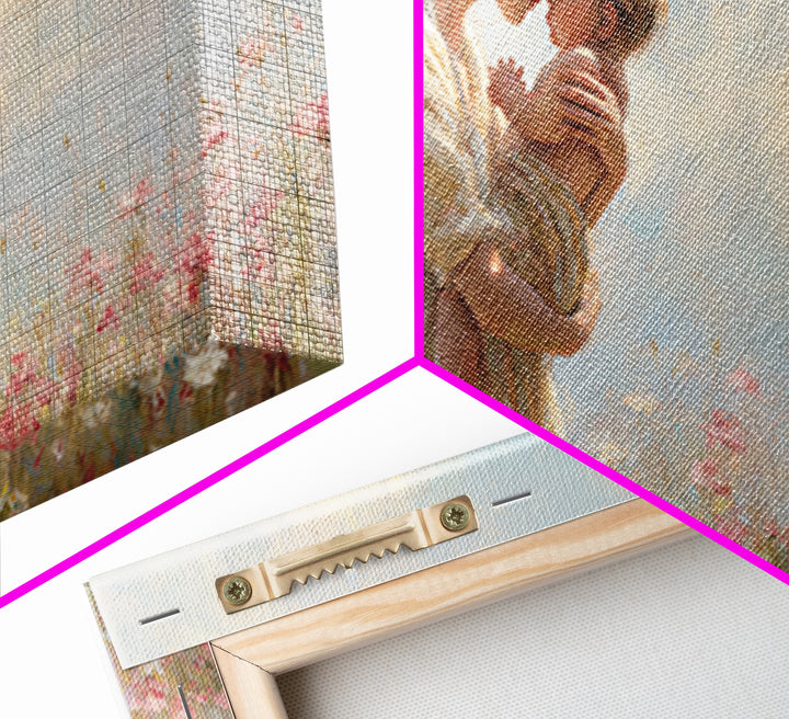 Mother Kissing Baby In Pastel Wildflower Meadow Canvas Print, Impressionist Nursery Wall Art, Motherhood Gift, Bedroom Decor