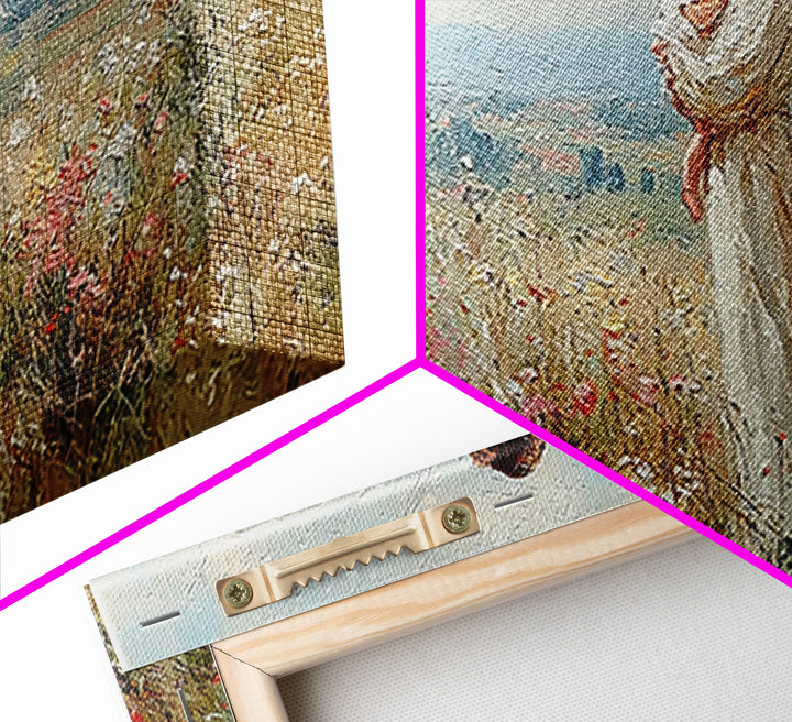 White Angel Mother And Child In Sunlit Wildflower Field Wall Art, Christian Home Decor, Serene Nursery Art Print Gift For Her