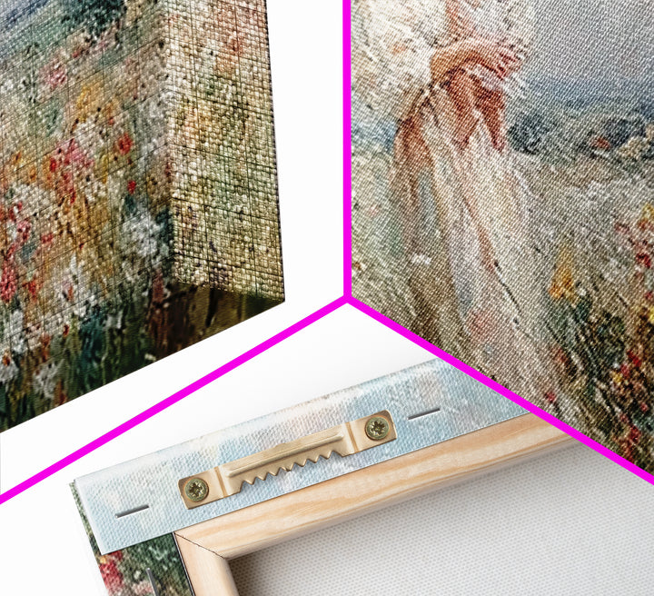 Impressionist Angel Mother With Baby In Daisy Meadow Framed Canvas Print, Christian Nursery Decor, Motherhood Wall Art Gift
