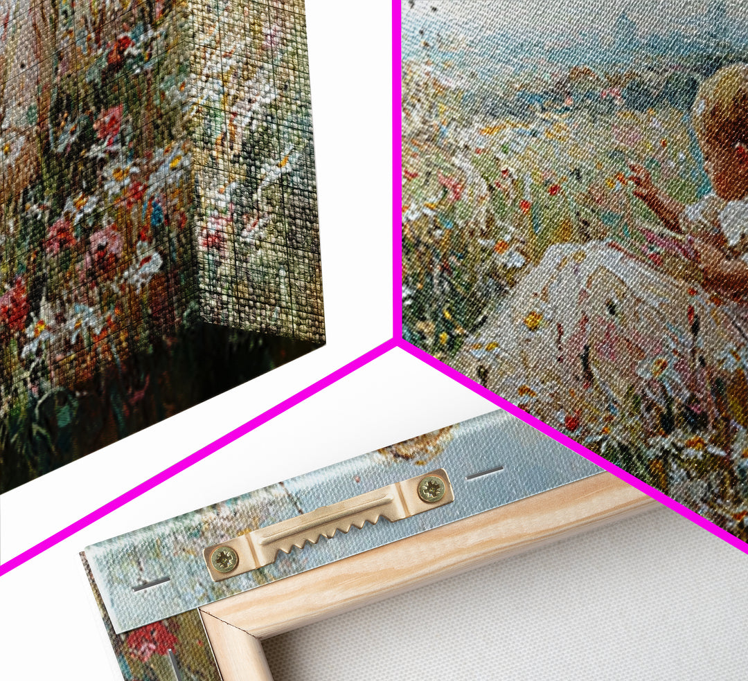 Seaside Wildflower Mother And Child Canvas Print, Impressionist Meadow Landscape, Mother's Day Gift, Living Room Home Decor