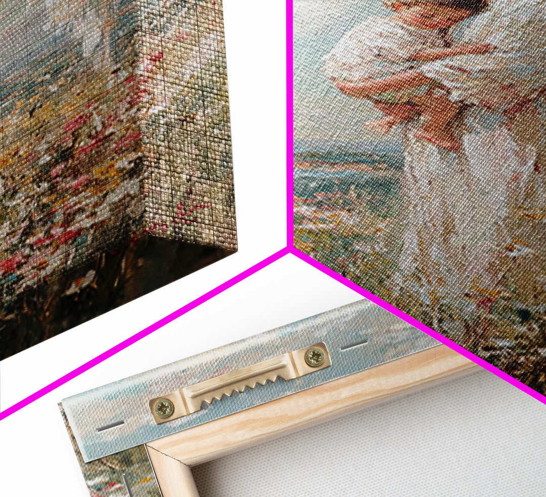 Guardian Angel Holding Child In Flower Meadow Wall Art, Christian Nursery Decor, Spiritual Canvas Print, Baptism Gift For Mom