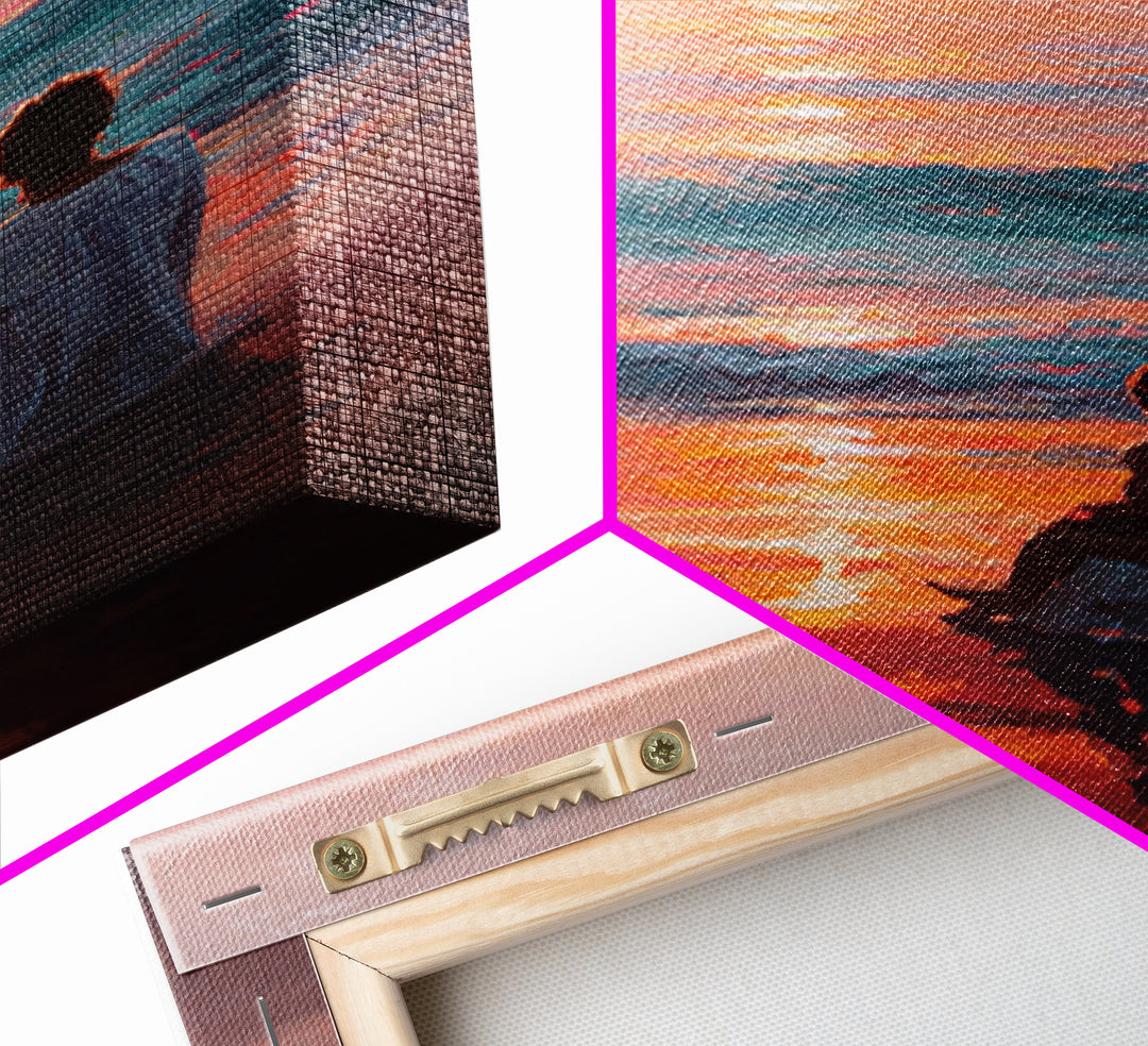 Mother And Child In Vibrant Sunset Surf Wall Art, Coastal Canvas Print, Ocean Beach Decor, Mothers Day Gift, Bedroom Decor
