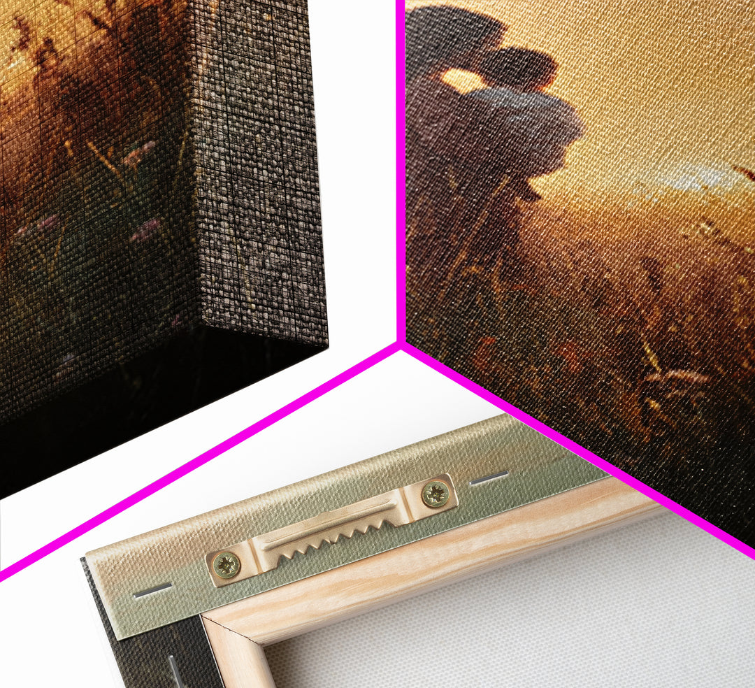 Golden Sunset Mother And Child Silhouette Canvas Print, Warm Meadow Wall Art For Nursery, Bedroom Decor, And Mothers Day Gift