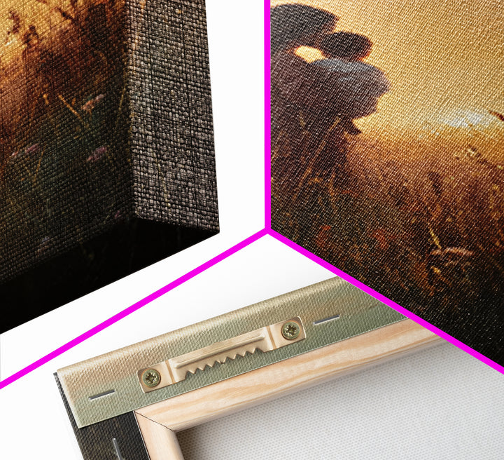 Golden Sunset Mother And Child Silhouette Canvas Print, Warm Meadow Wall Art For Nursery, Bedroom Decor, And Mothers Day Gift