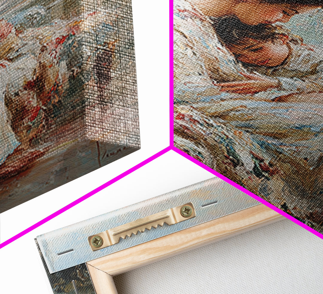 Mother And Child Cuddling By City Window Canvas Print, Soft Impressionist Wall Art For Bedroom Decor, Nursery, And Gift For Her