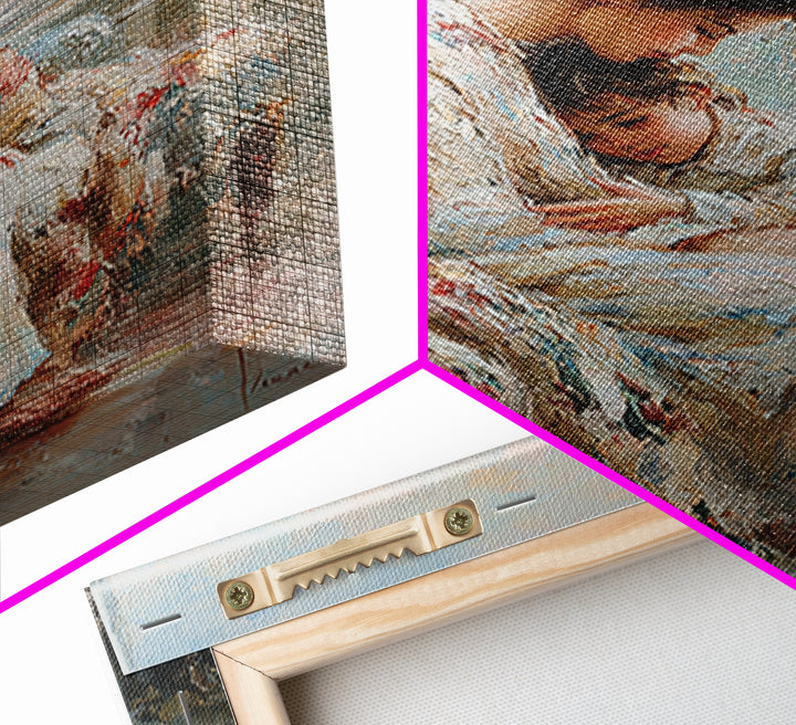 Mother And Child Cuddling By City Window Canvas Print, Soft Impressionist Wall Art For Bedroom Decor, Nursery, And Gift For Her