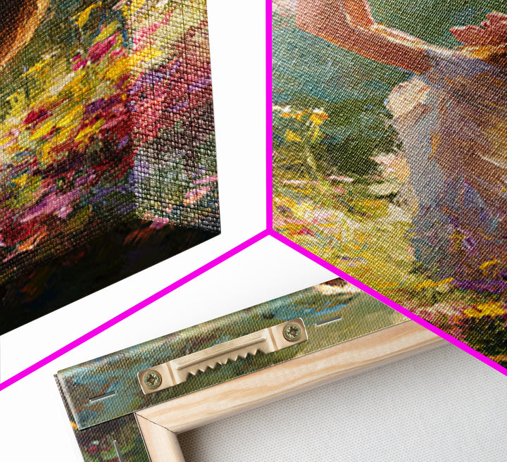 Sunlit Mother And Baby In Flower Garden Canvas Print, Impressionist Oil Painting, Colorful Nursery Wall Art Gift For Mom