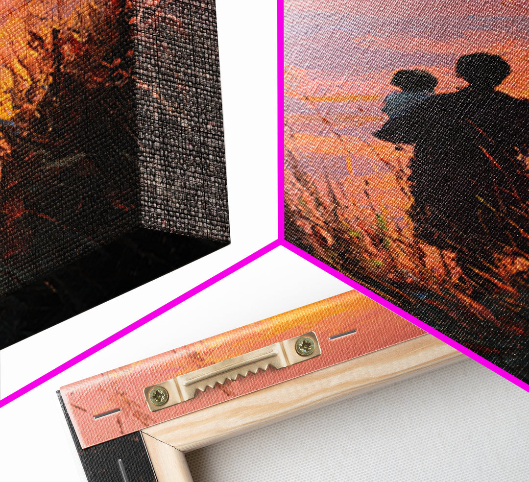 Silhouette Mother And Baby At Orange Sunset Canvas Print, Coastal Wall Art, Romantic Bedroom Decor, Gift For Mom, Sunset Art