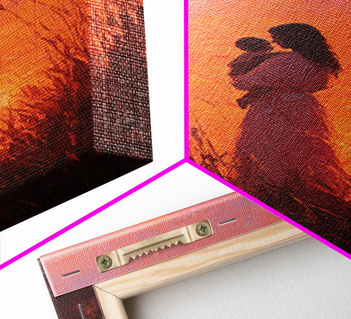 Mother And Baby In Fiery Sunset Grass Canvas Print, Romantic Wall Art, Warm Orange Decor, Nursery Wall Art, Gift For Her