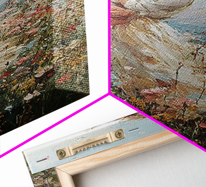 Windblown Mother And Baby Floral Meadow Framed Canvas Print, Coastal Impressionist Wall Art, Nursery Decor, Gift For Mom