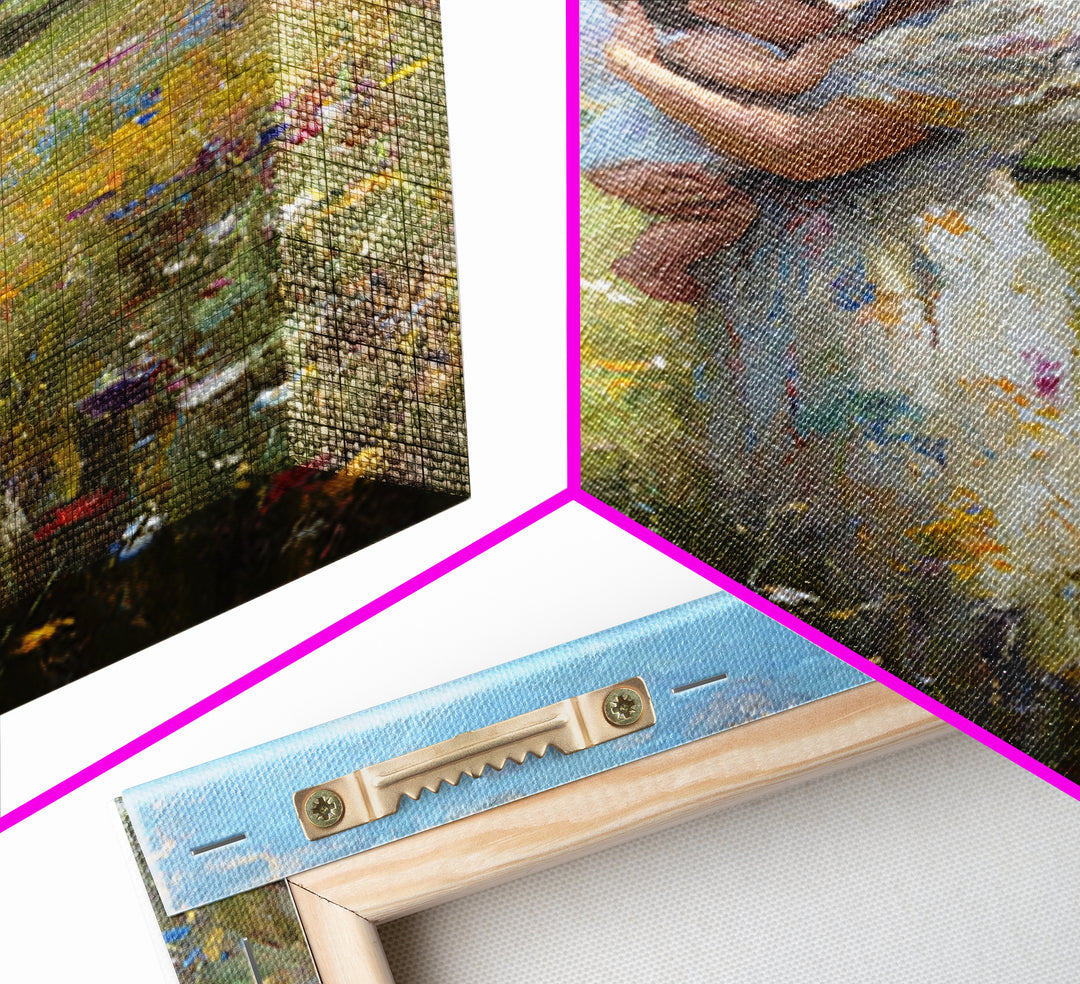 Mother And Baby In Rolling Hills Meadow Canvas Print, Impressionist Landscape Wall Art, Floral Nursery Decor, Gift For Mom