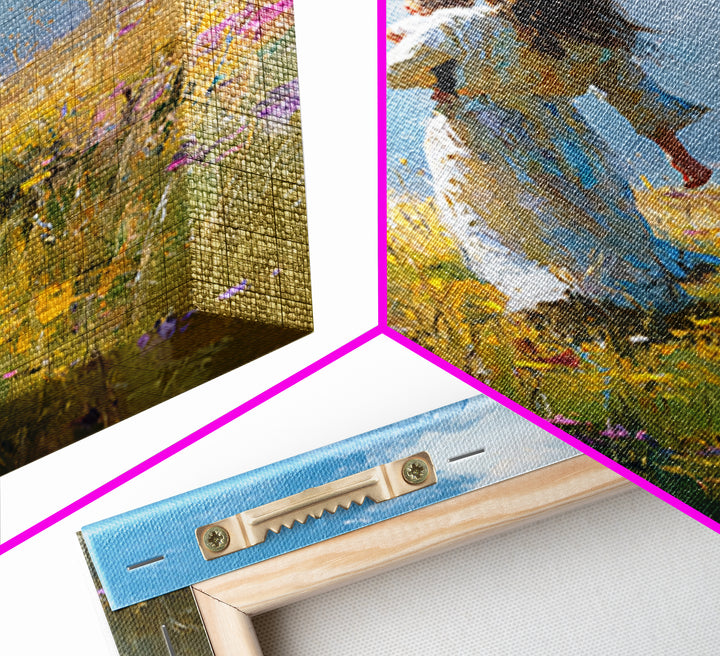 Mother Carrying Child Through Sunny Meadow Canvas Print, Impressionist Landscape Wall Art, Nursery Decor, Mothers Day Gift For Mom