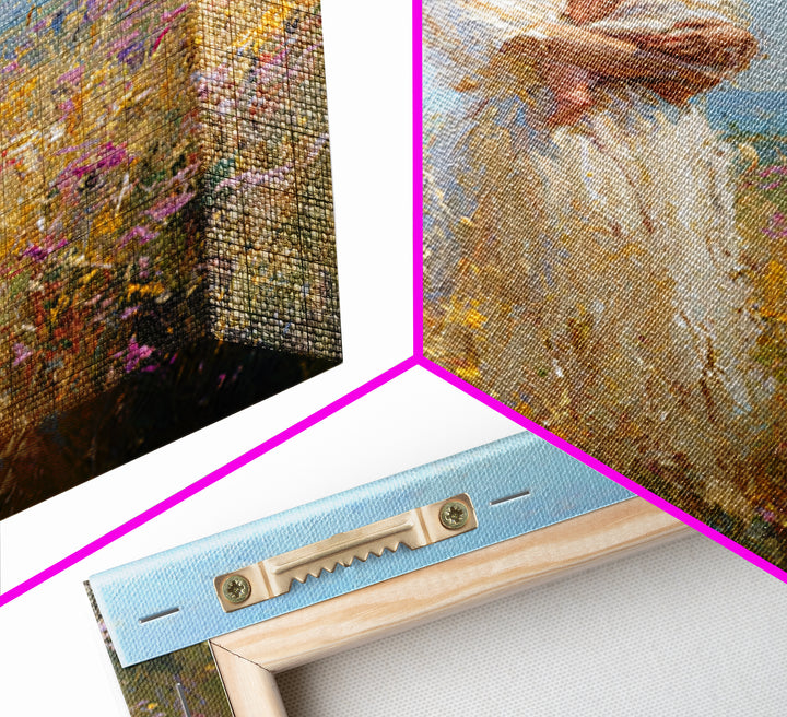 Mother Cradling Baby In Golden Wildflower Meadow Canvas Print, Impressionist Oil Painting, Feminine Wall Art, Gift For Mom