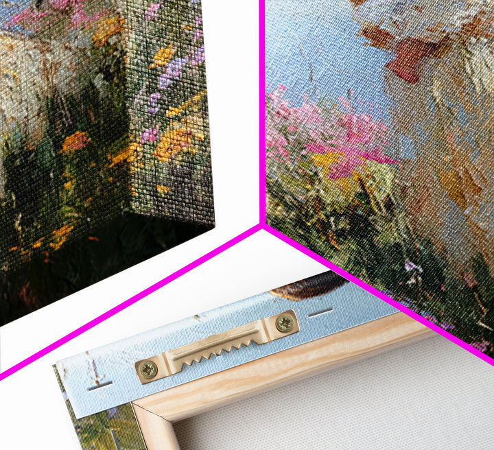 Mother And Newborn In Pink Wildflower Garden Wall Art, Impressionist Oil Painting, Feminine Nursery Decor, Gift For Mom, Home Decor