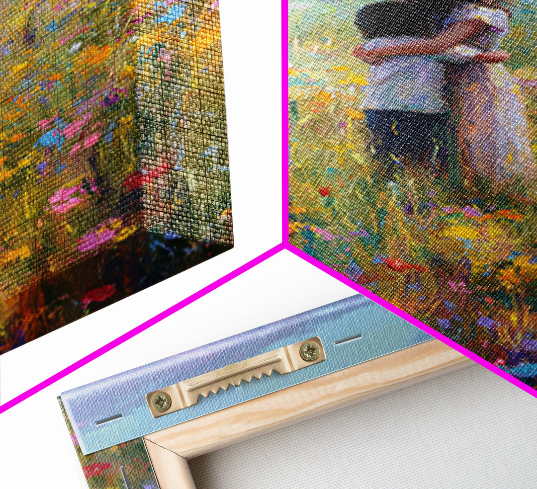 Mother And Child In Wildflower Meadow Wall Art, Impressionist Oil Painting Print, Floral Nursery Decor, Living Room Decor, Gift For Mom