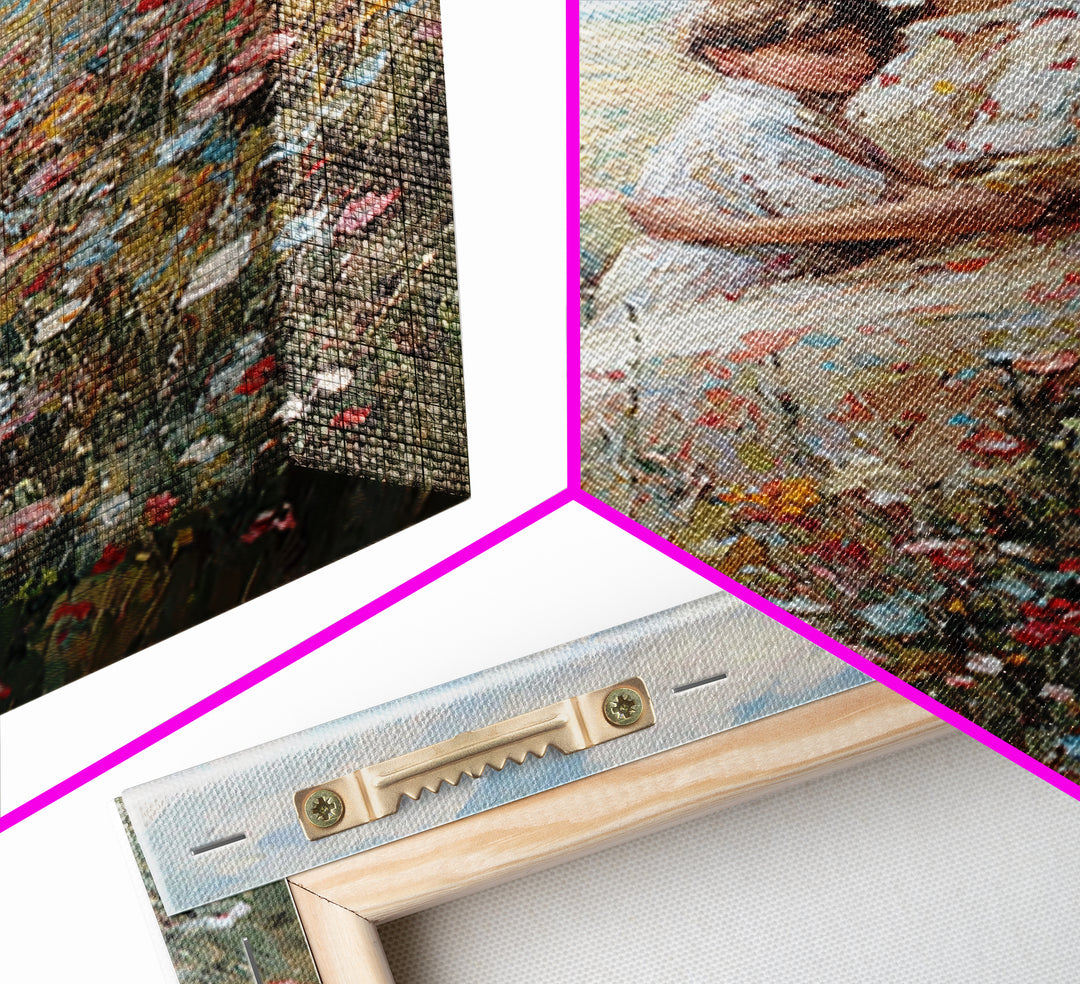 Seated Mother And Child In Coastal Wildflowers Canvas Print, Impressionist Floral Wall Art, Beach House Decor, Gift For Mom
