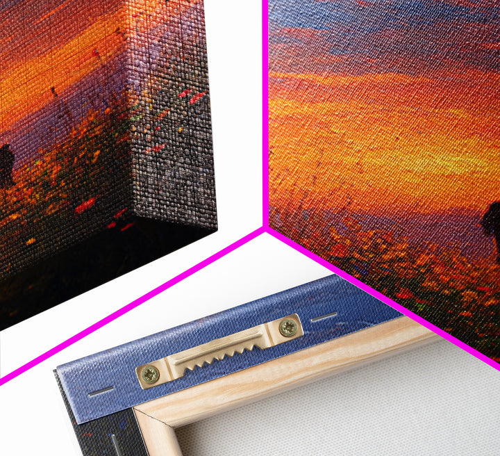 Father And Child Walking At Sunset Wall Art, Colorful Wildflower Meadow Canvas, Family Gift, Living Room Decor, Housewarming Gift