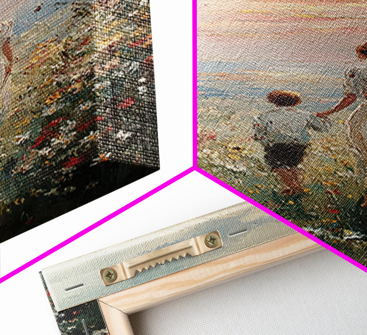 Mother And Child Sunset Seaside Wall Art, Wildflower Path Oil Painting, Coastal Decor, Gift For Mom, Living Room Art, Fine Art Print