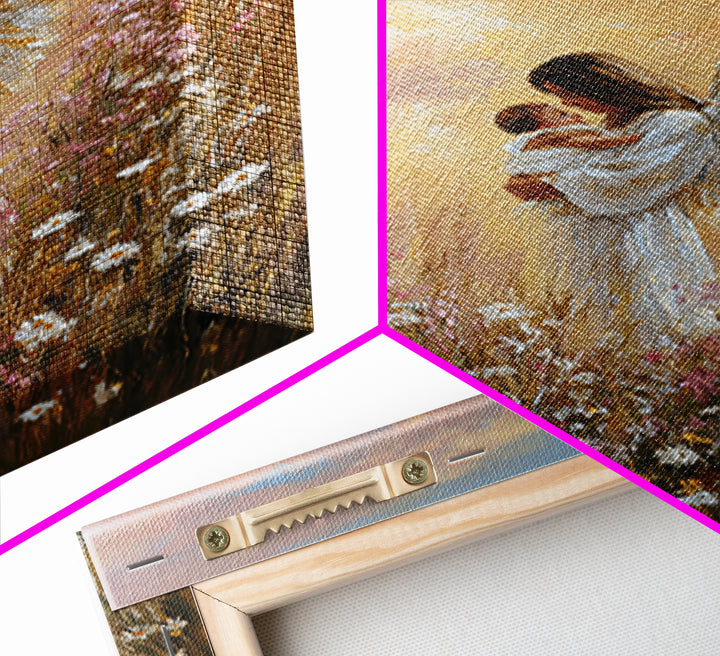 Angel Mother And Baby In Sunset Wildflowers Framed Canvas Print, Christian Wall Art, Nursery Decor, Motherhood Gift, Home Decor