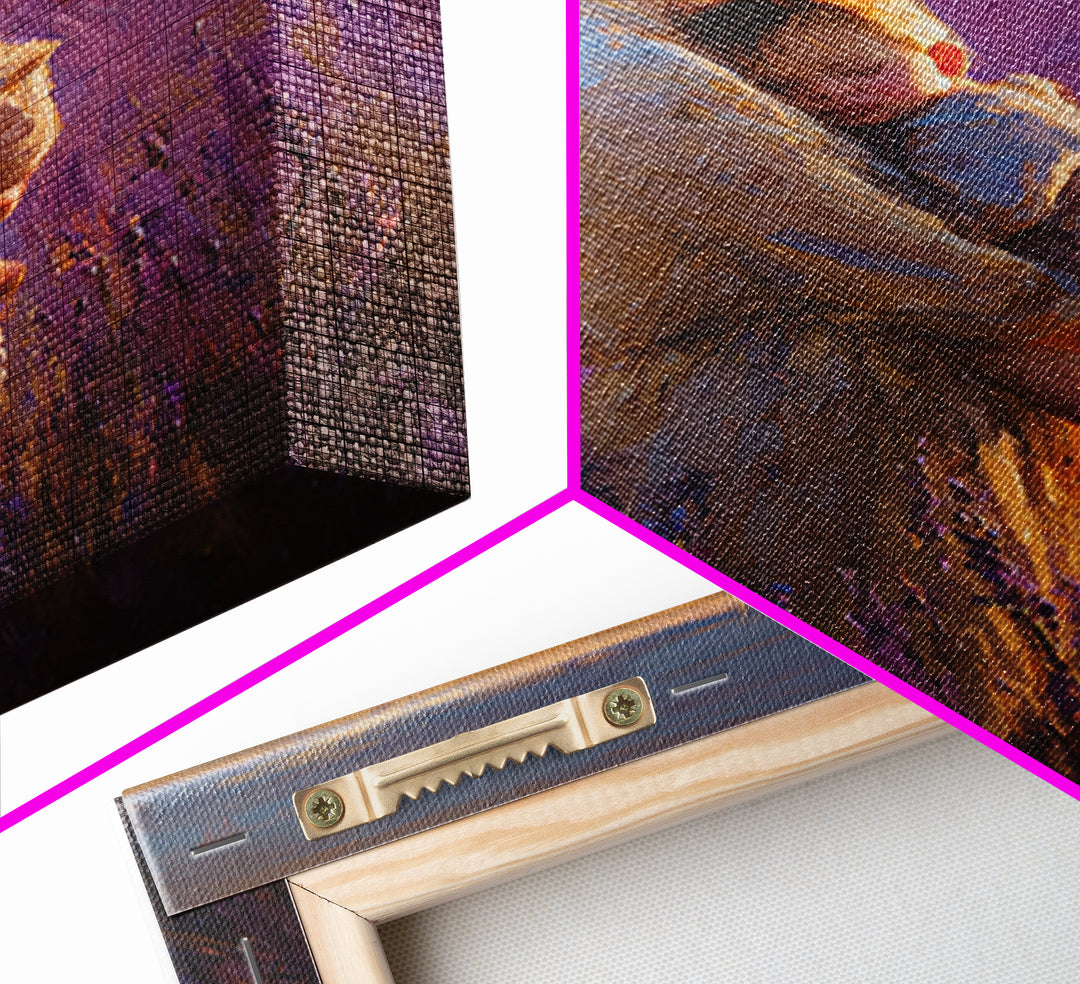 Mother And Sleeping Baby In Lavender Field Wall Art, Sunset Impressionist Oil Painting, Romantic Bedroom Decor, Gift For Mom