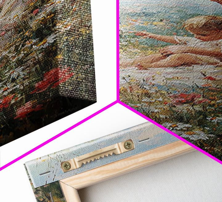 Mother And Child Resting In Daisy And Poppy Meadow Wall Art, Impressionist Floral Decor, Nursery Art Print, Gift For Mom