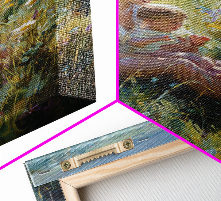 Glowing Mother And Baby In Mountain Wildflower Meadow Wall Art, Impressionist Landscape Decor, Nursery Art, Gift For Mom